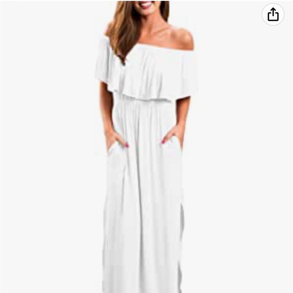 Women’s white off the shoulder maxi dress medium